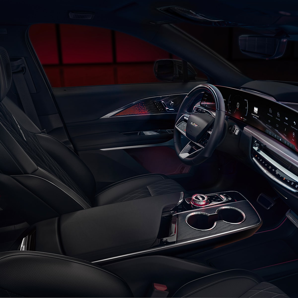 Sleek front interiors of the 2027 Cadillac LYRIQ.