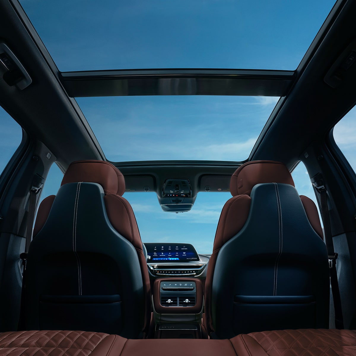 Rear passenger view of the interiors of the 2027 Cadillac LYRIQ.