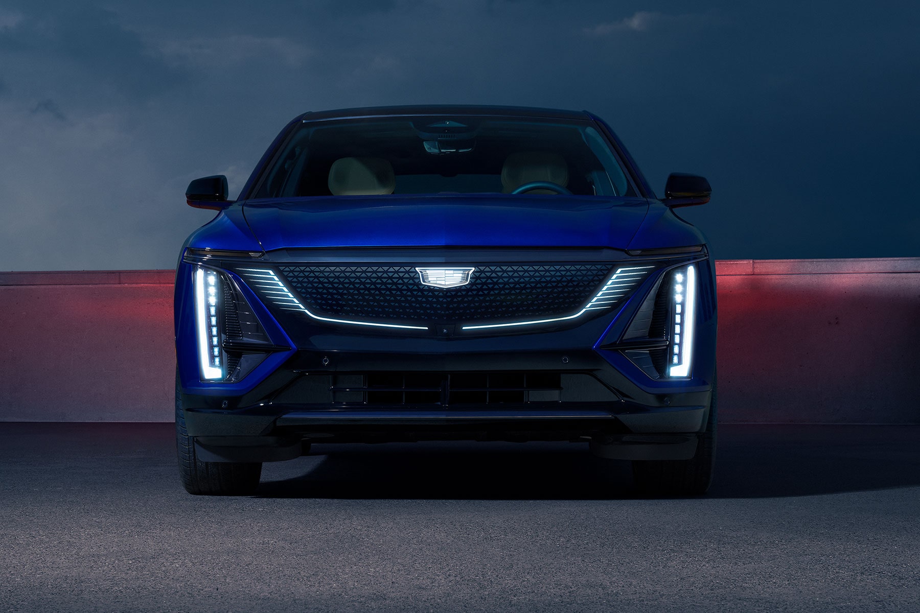 2027 Cadillac LYRIQ-V With Illuminated Vertical LED Lighting and a Distinctive Front Grille.