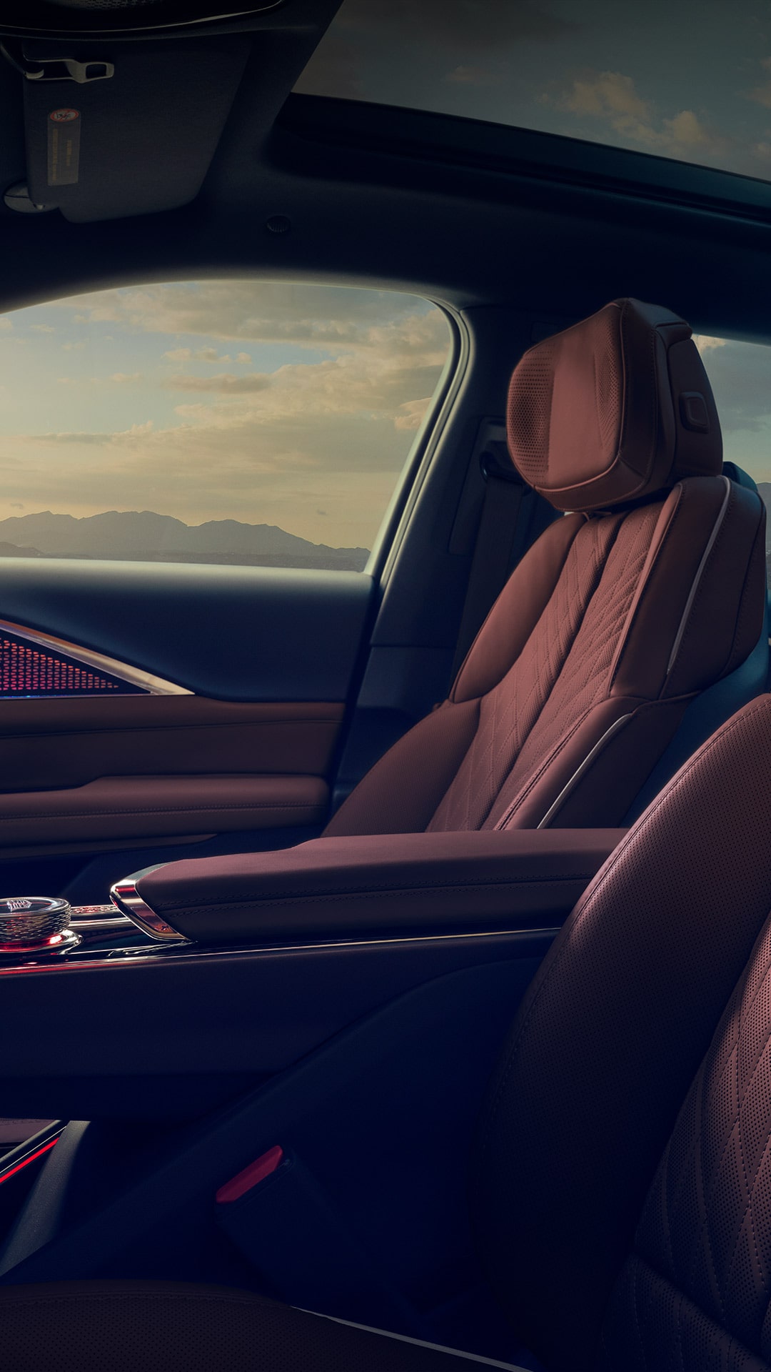 2027 Cadillac LYRIQ Interior With Leather Seating and a Panoramic Glass Roof.