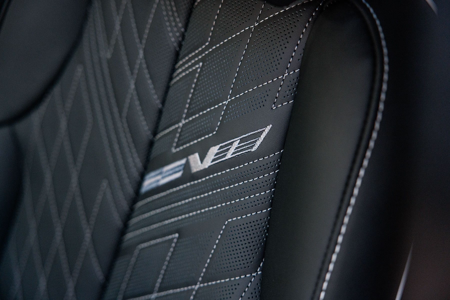 Close-up view of the seat stitching of the 2027 Cadillac LYRIQ-V.