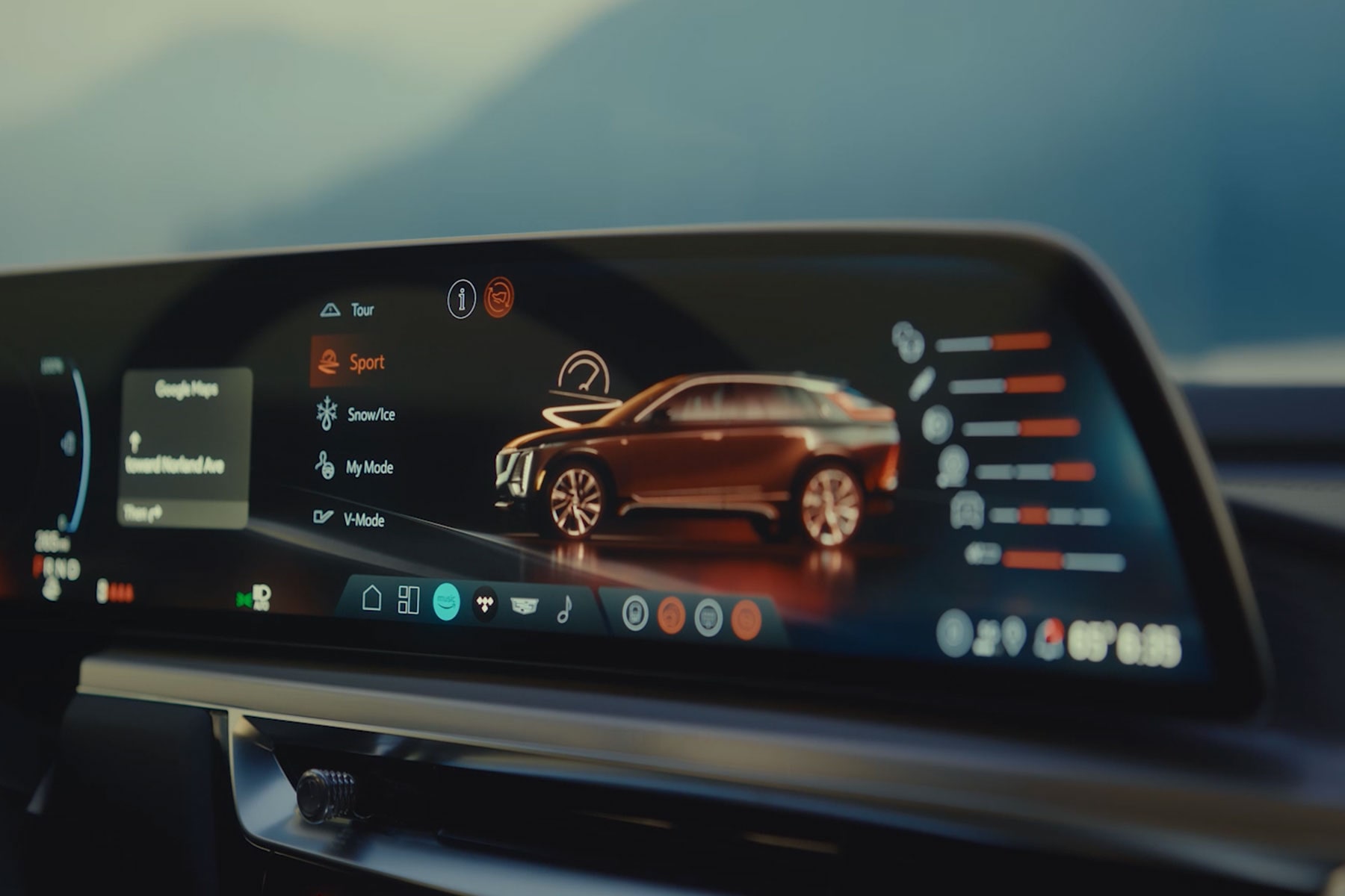 Close-up view of the infotainment display inside the 2027 Cadillac LYRIQ‑V.