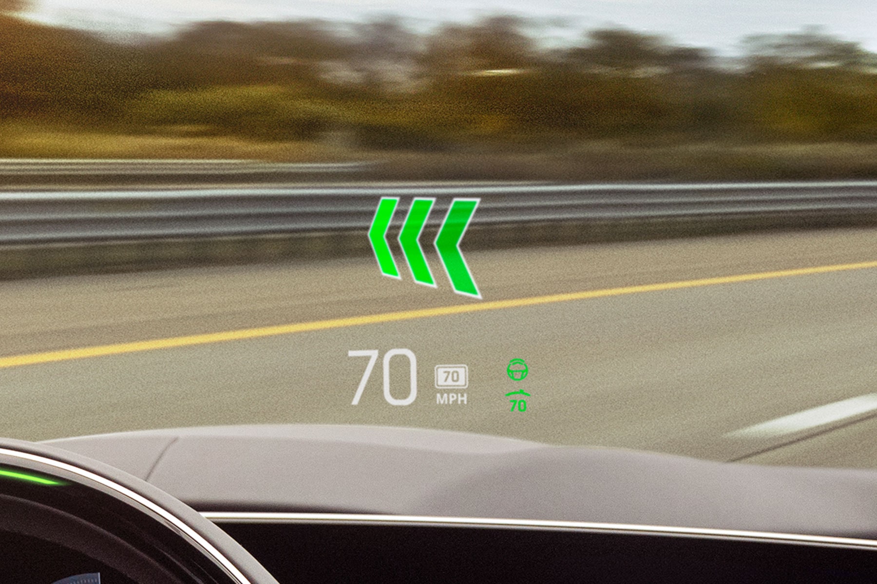 Close-up view of the HUD display inside the 2027 Cadillac LYRIQ‑V.