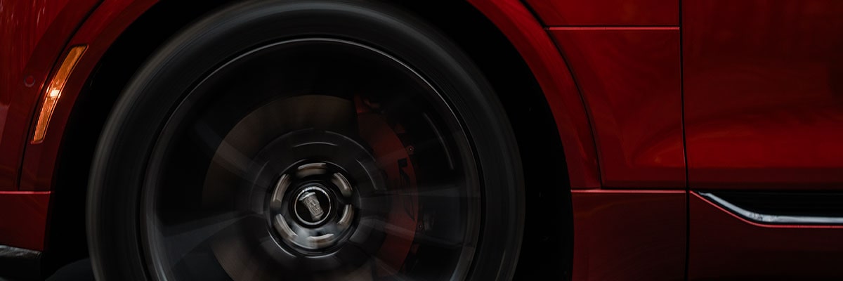 Close-up view of the wheels on the 2027 Cadillac LYRIQ-V electric SUV.