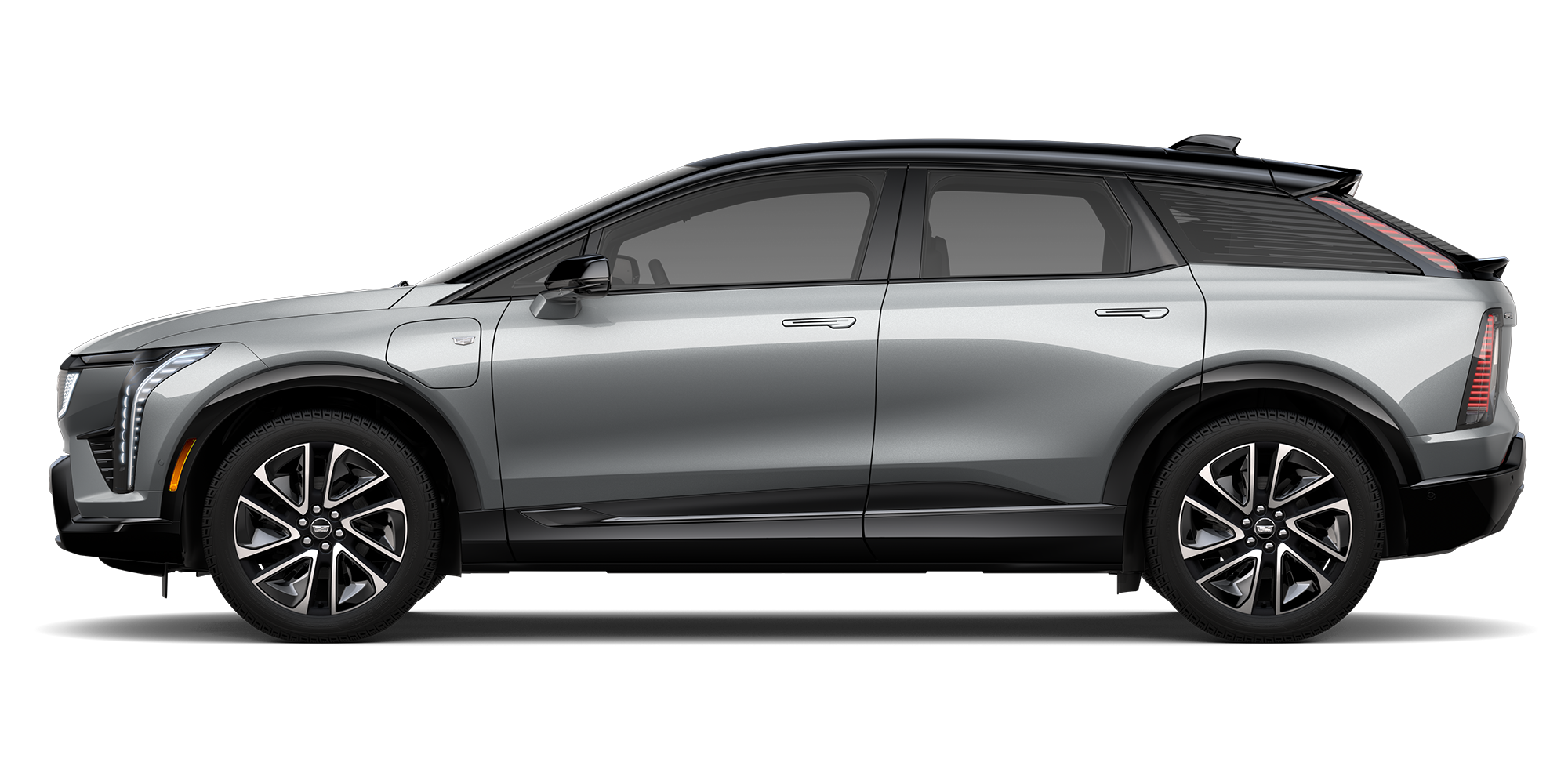 Vue latérale d’une Cadillac OPTIQ Sport grise 2027.