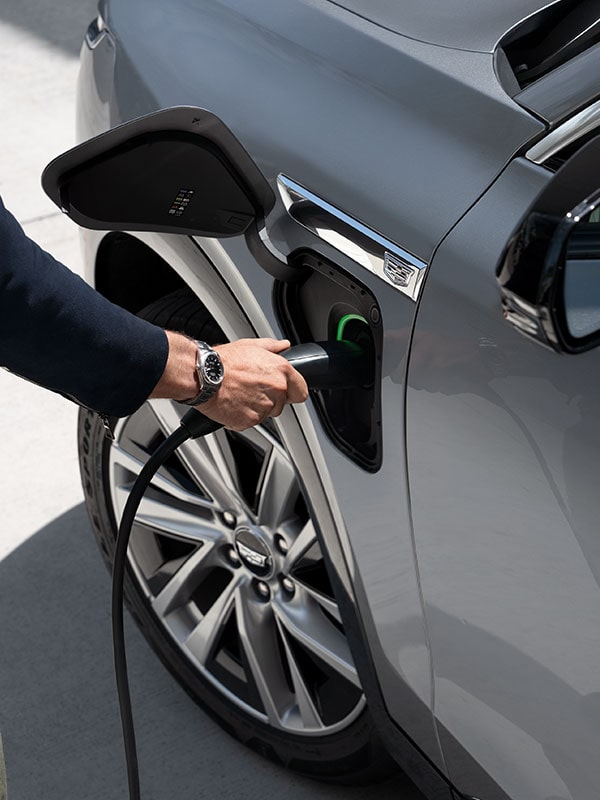 Close-up of Someone Inserting the EV Charger into a 2027 VISTIQ's Charging Port.