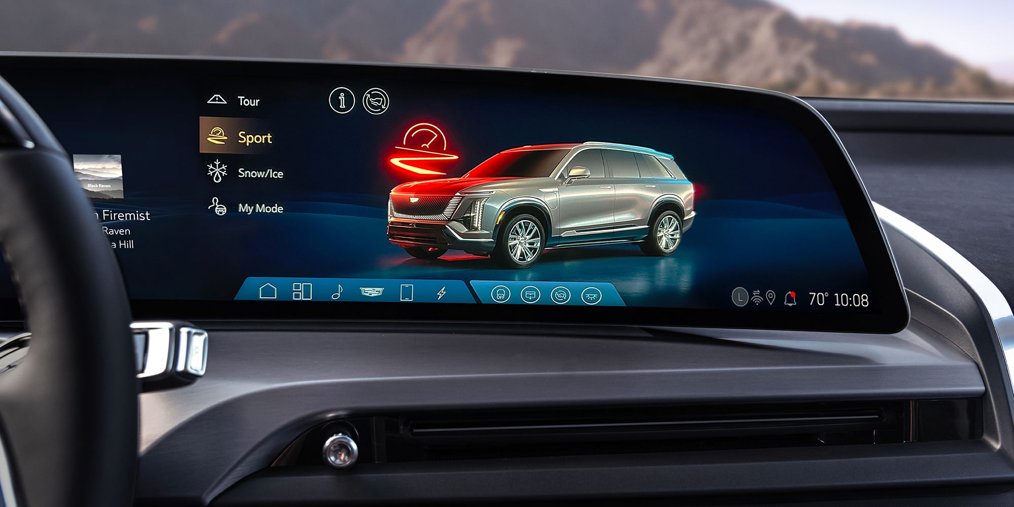 Close-up of the VISTIQ's Infotainment Screen Displaying the Different Driver Modes.