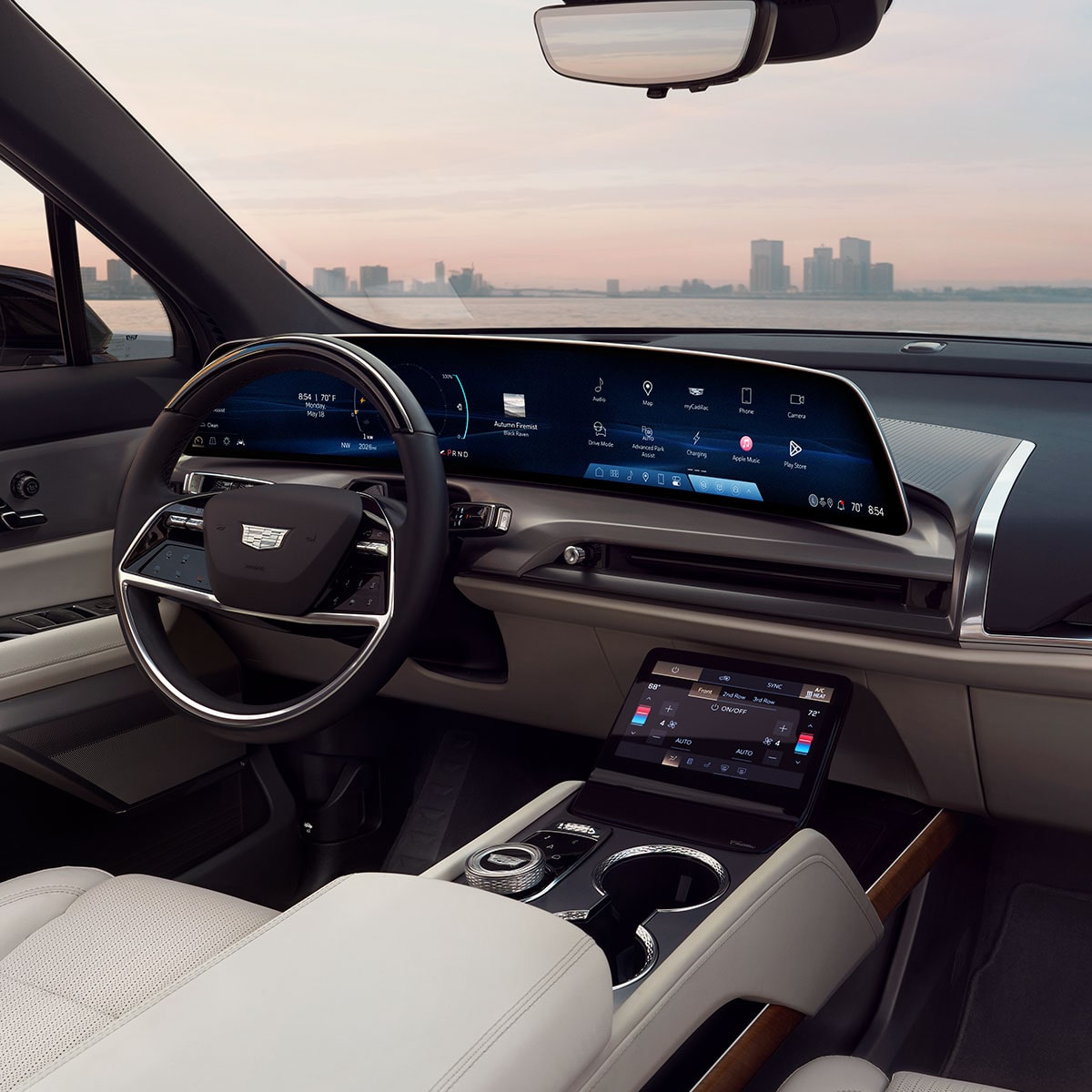 Passenger Seat View of the 2027 VISTIQ Driver Side and Light Interior Cabin.