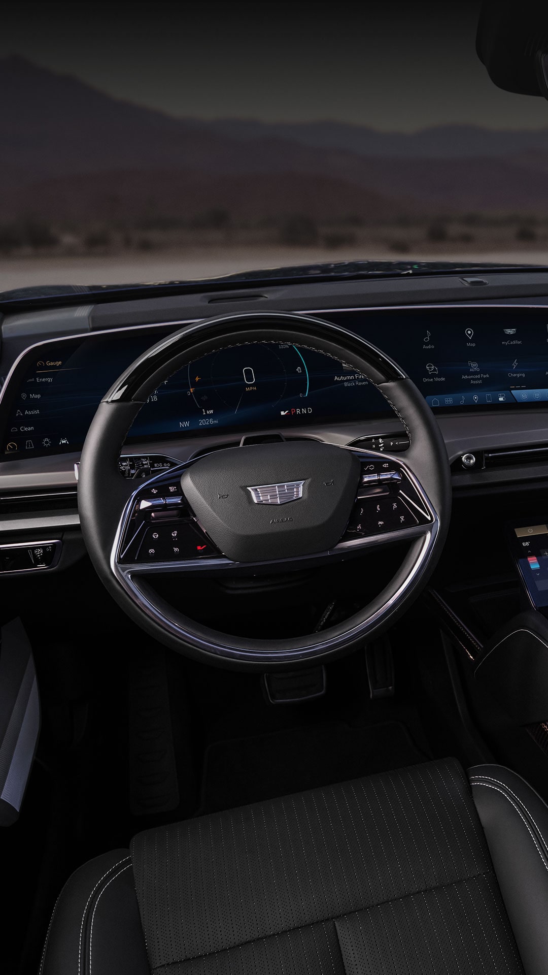 The 2027 Cadillac VISTIQ 3-row Electric SUV Driver Seat View and Dashboard.