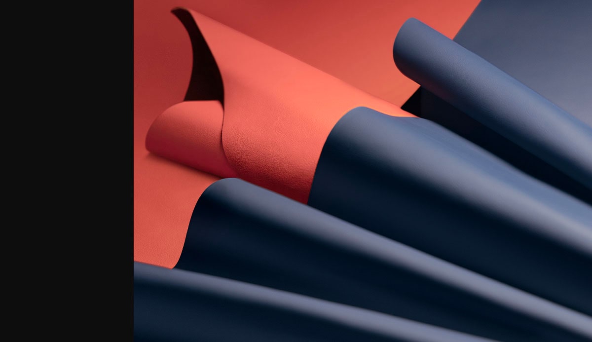 Bahia Orange Leather and Phantom Blue Leather of the Cadillac CELESTIQ Aurora design palette.