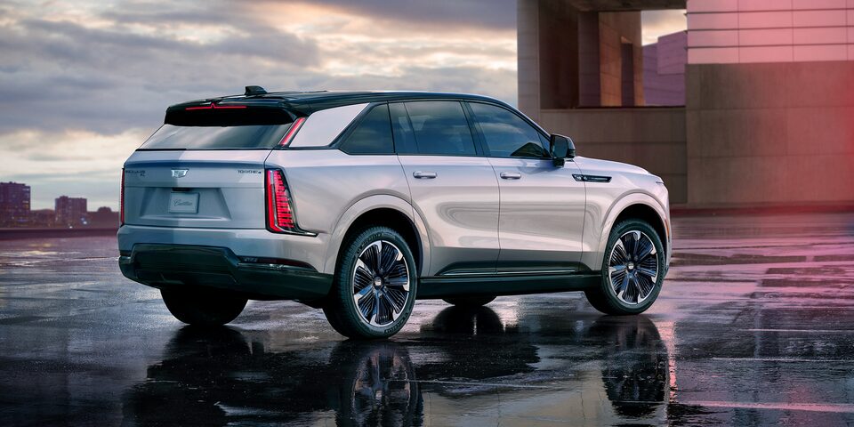 Rear right profile view of the 2024 Cadillac Escalade IQ.