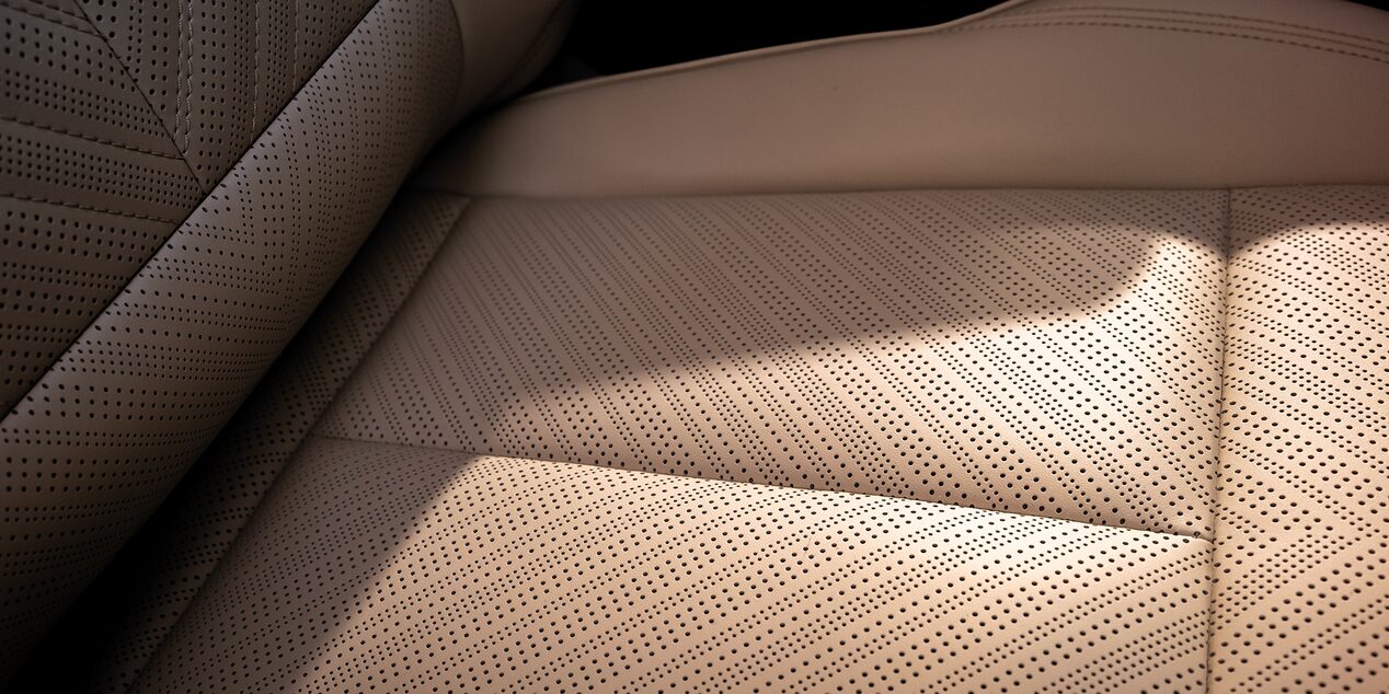 Zoomed view of the seating material of the Cadillac Escalade IQ.