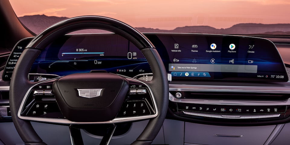 Profile view of Cadillac LYRIQ front row seats.