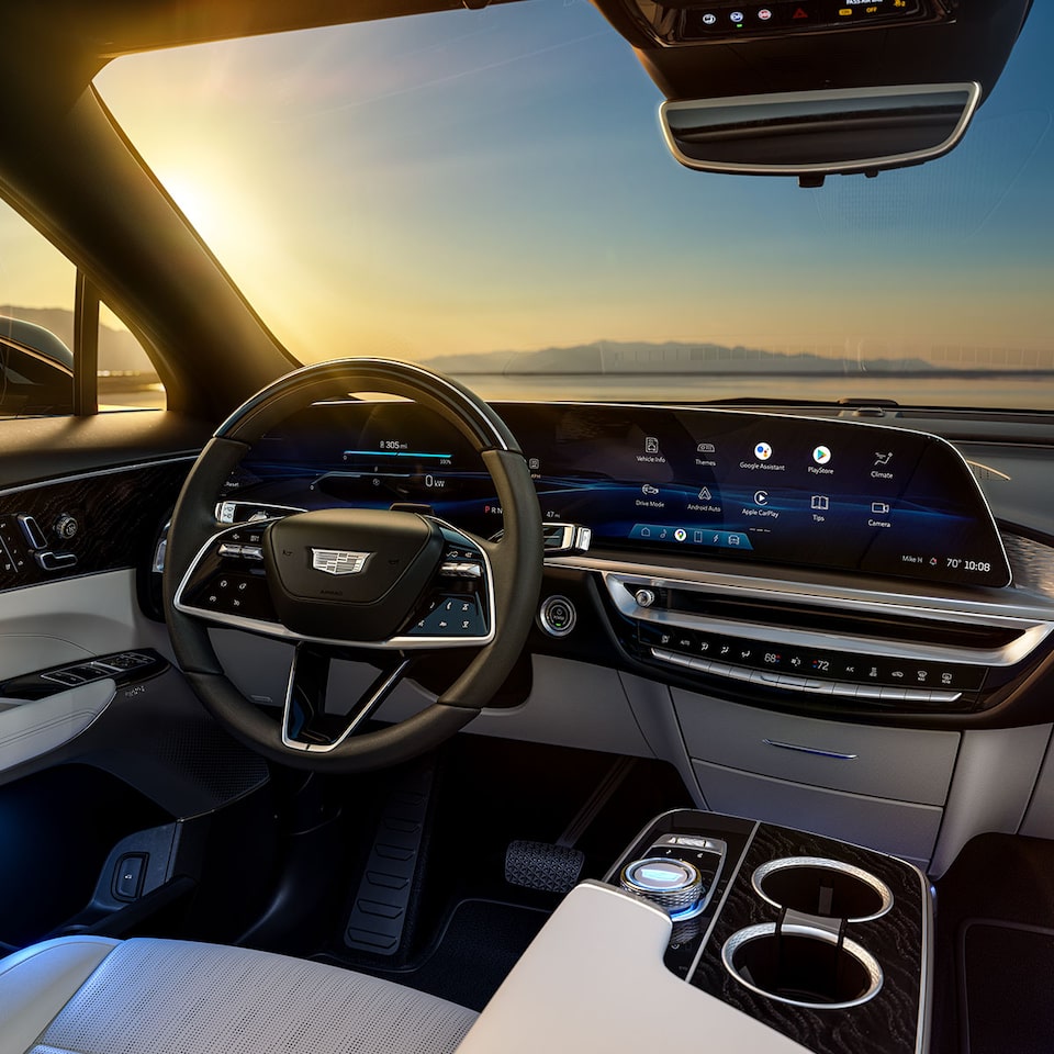 Cadillac LYRIQ three quarter view of LED display.