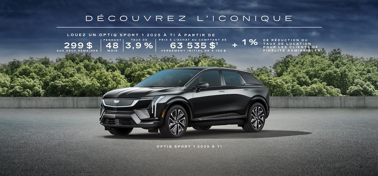 DÉCOUVREZ L’ICONIQUE  LOUEZ UN OPTIQ SPORT 1 2025 À TI À PARTIR DE 299 $ AUX DEUX SEMAINES PENDANT 48 MOIS À 3,9 % VERSEMENT INITIAL DE 4 150 $ / PRIX À L’ACHAT AU COMPTANT DE 63 535 $1 + 1 % DE RÉDUCTION DU TAUX DE LOCATION POUR LES CLIENTS DE FIDÉLITÉ ADMISSIBLES2  OPTIQ SPORT 1 2025 À TI