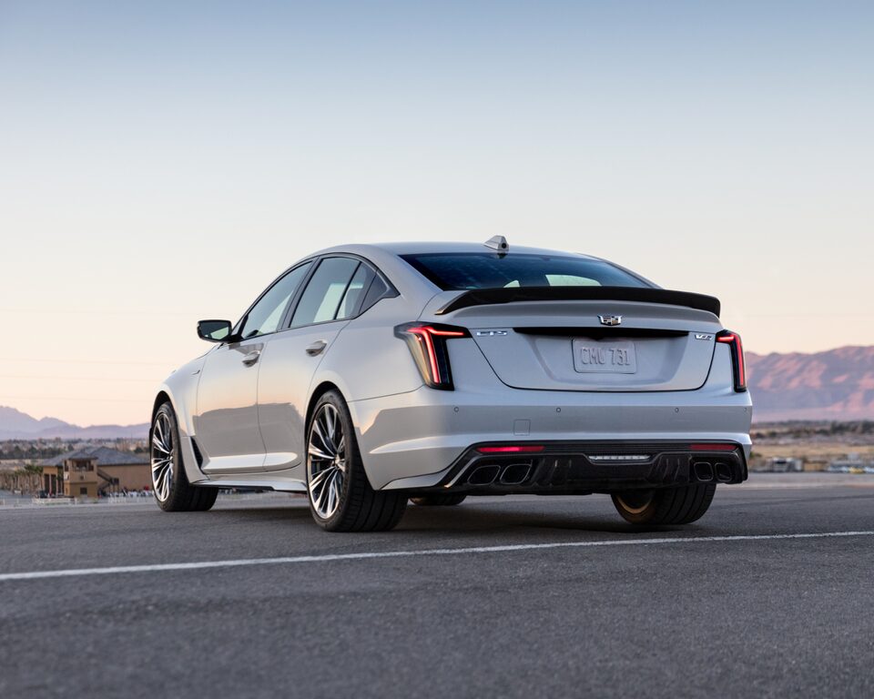 Rear side view of the 2022 Cadillac CT5-V Blackwing.
