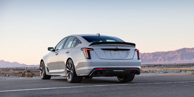 Rear side view of the 2022 Cadillac CT5-V Blackwing.