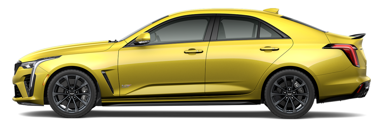 Side view of the 2026 Cadillac CT4-V Blackwing luxury sports sedan.