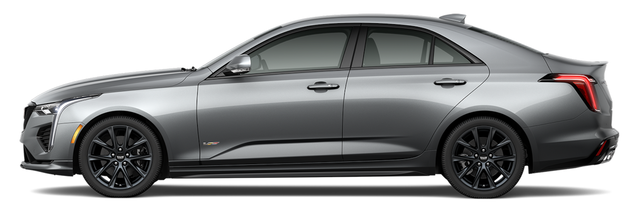 Side view of the 2026 Cadillac CT4-V luxury sports sedan.