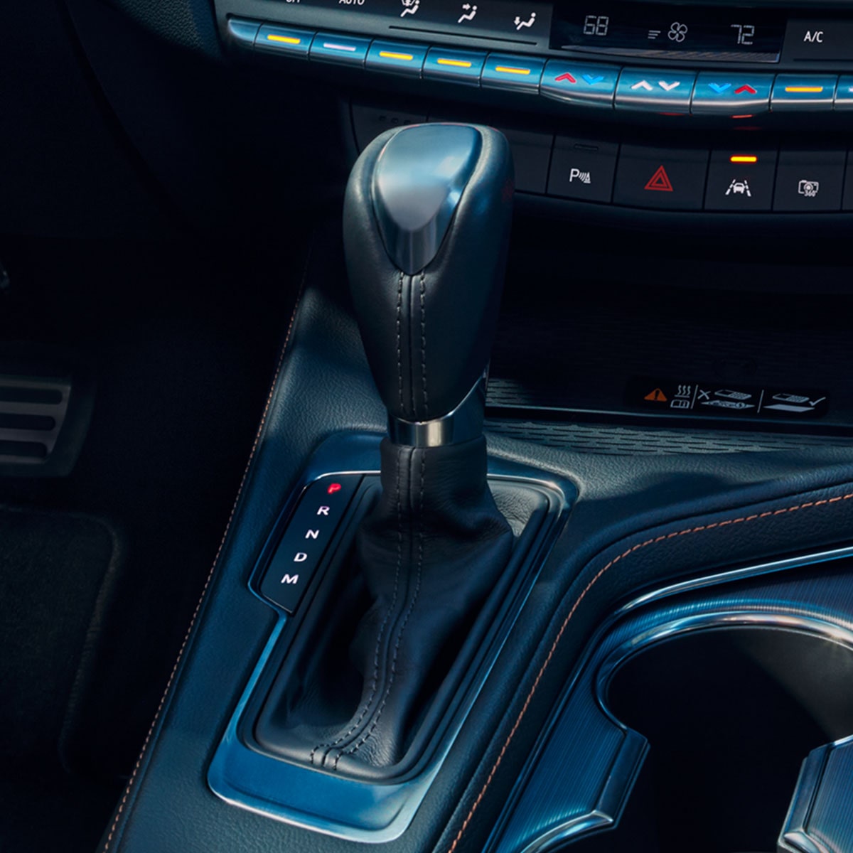 Close up view of the transmission stick on the 2026 Cadillac CT4 luxury sedan.