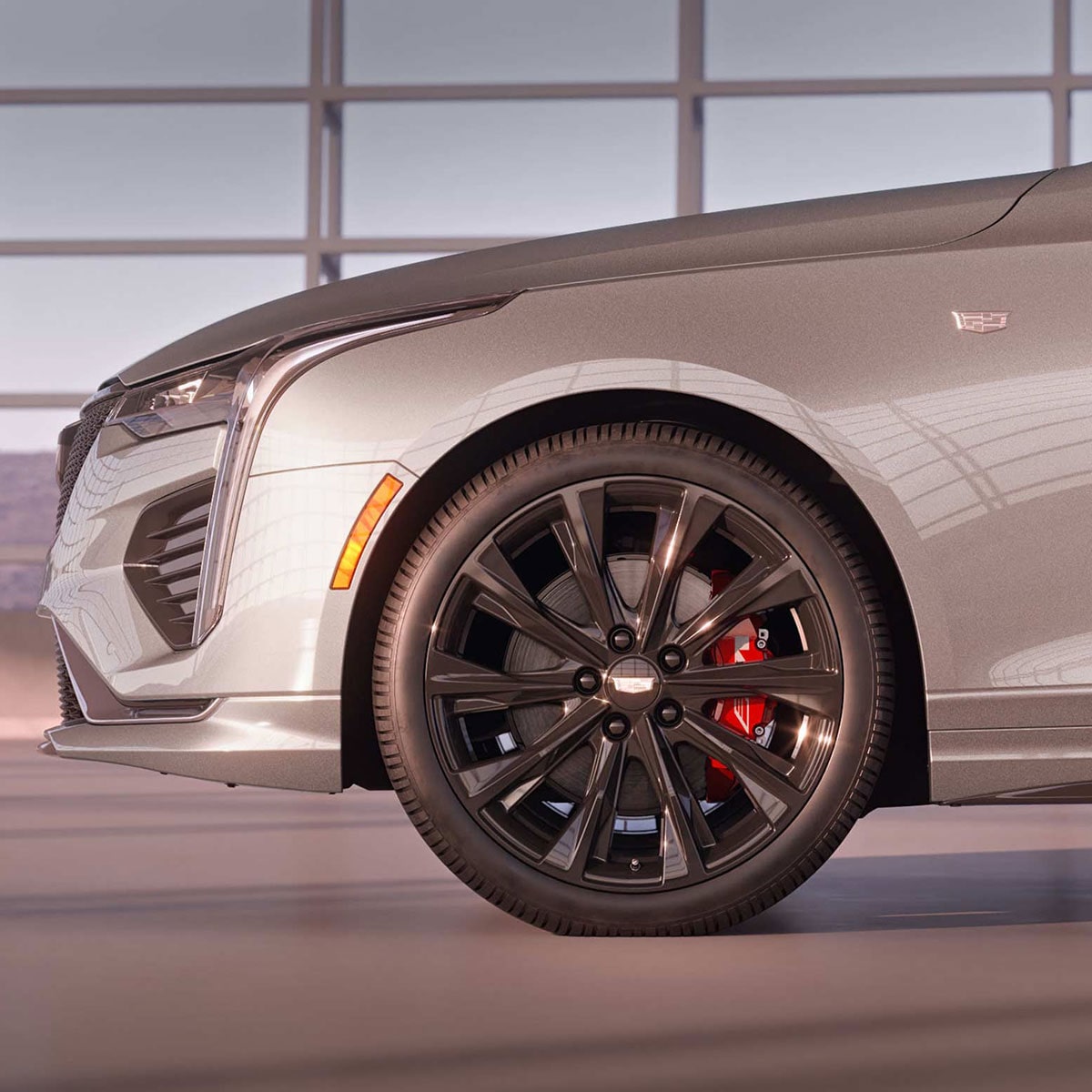 Side view of the wheels on the 2026 Cadillac CT4 luxury sedan.