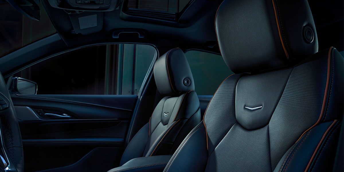 Black interior seating on the 2026 Cadillac CT4 luxury sedan.