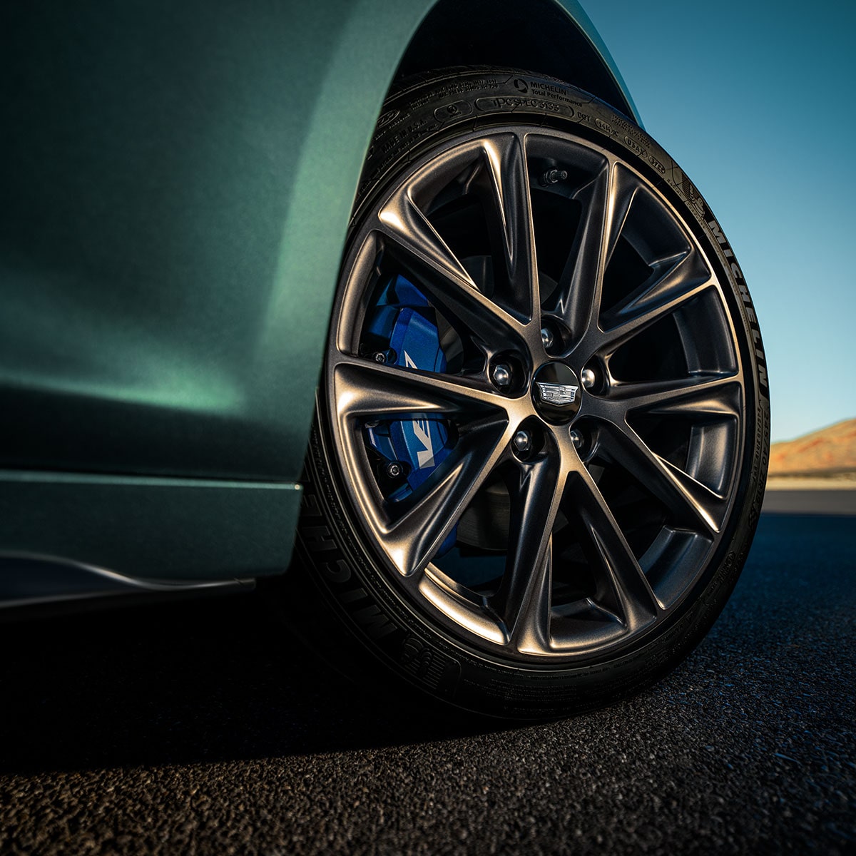 Close up view of the aluminum wheels on the 2026 Cadillac CT5-V.
