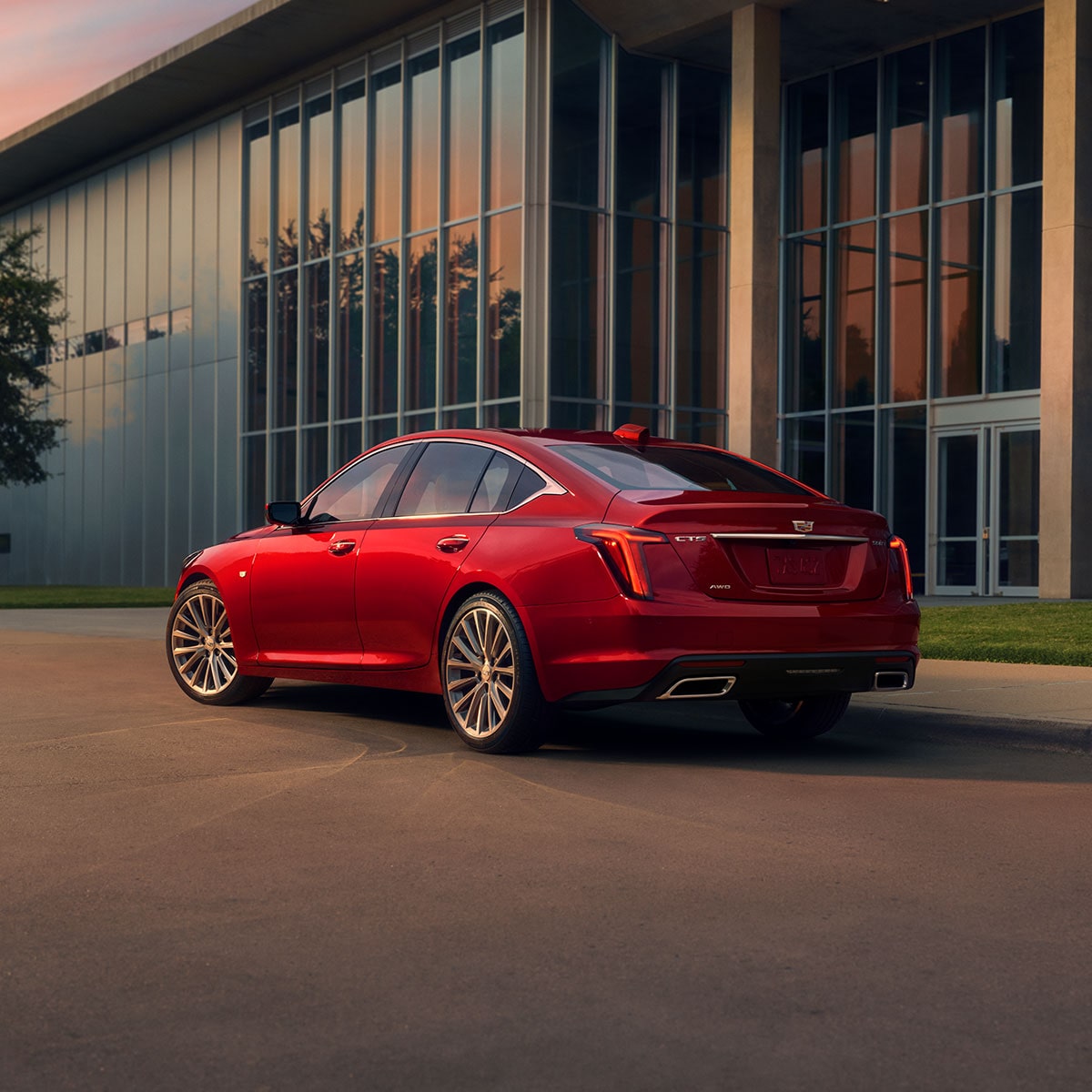 The 2026 Cadillac CT5 parked beside a building.