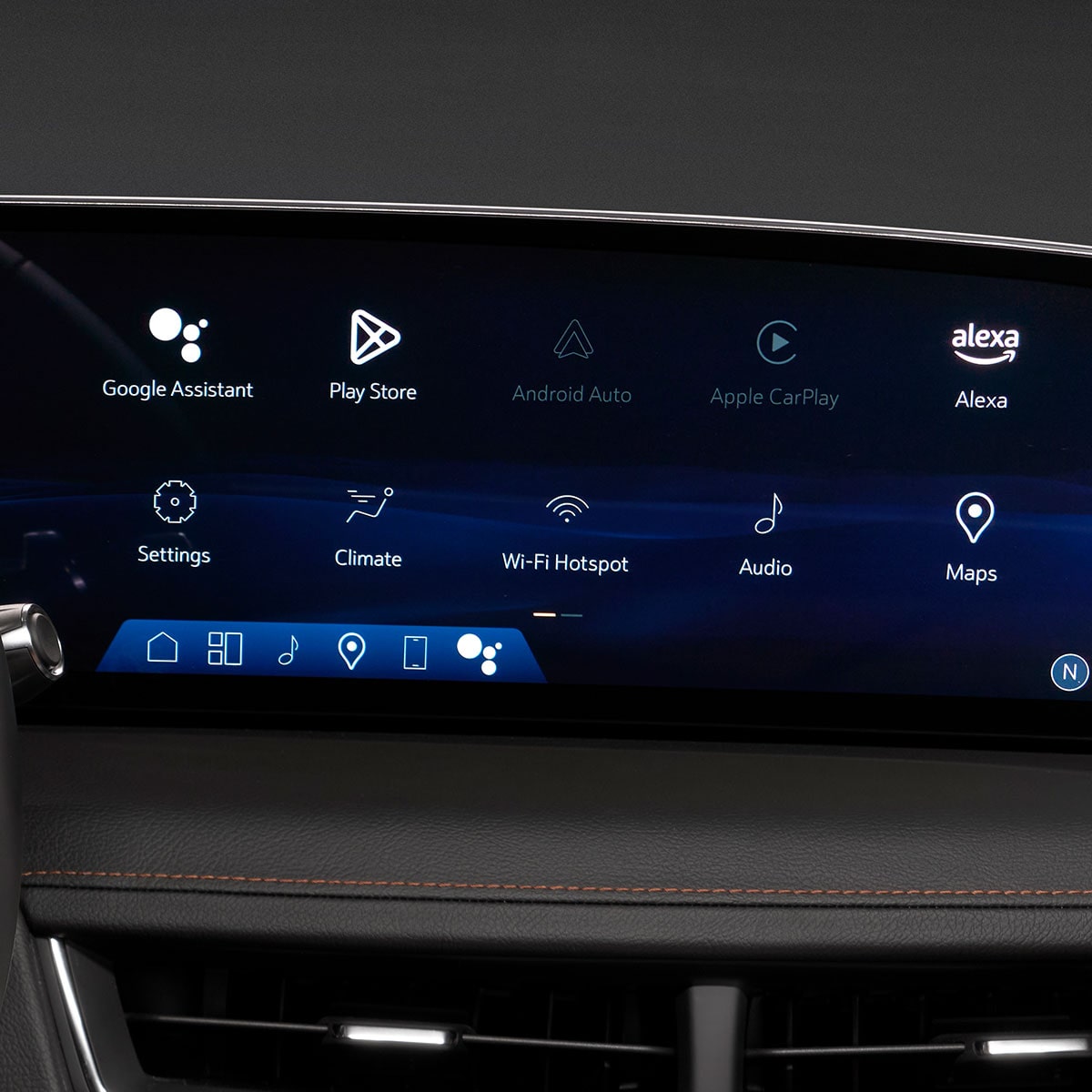 Vue rapprochée des fonctionnalités de connectivité dans l’écran du système d’infodivertissement de la Cadillac CT5 2026.