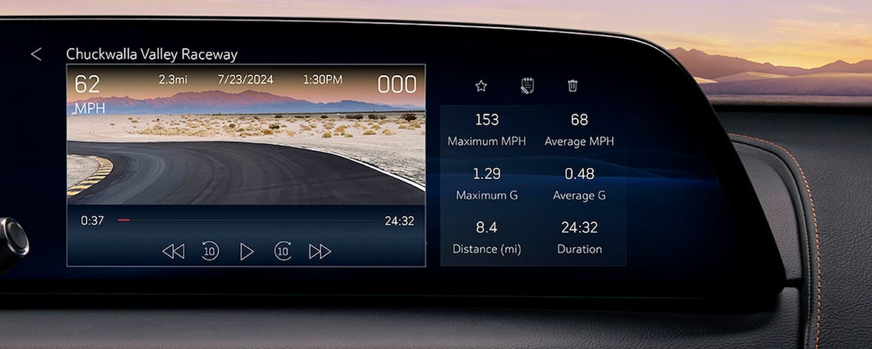 Close-up view of the infotainment screen of the Cadillac CT5-V Blackwing.