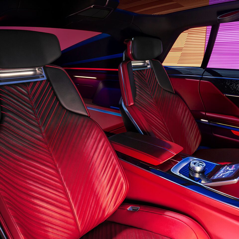 Interior view of the Cadillac CELESTIQ's front seats.