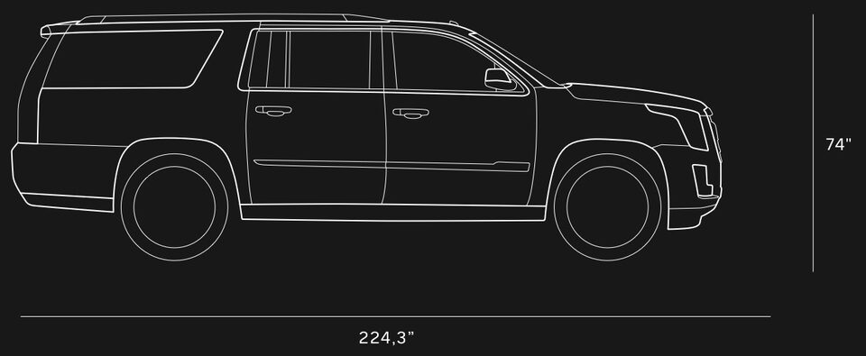 Dessin des spécifications du VUS pleine grandeur, le Cadillac Escalade ESV 2020.