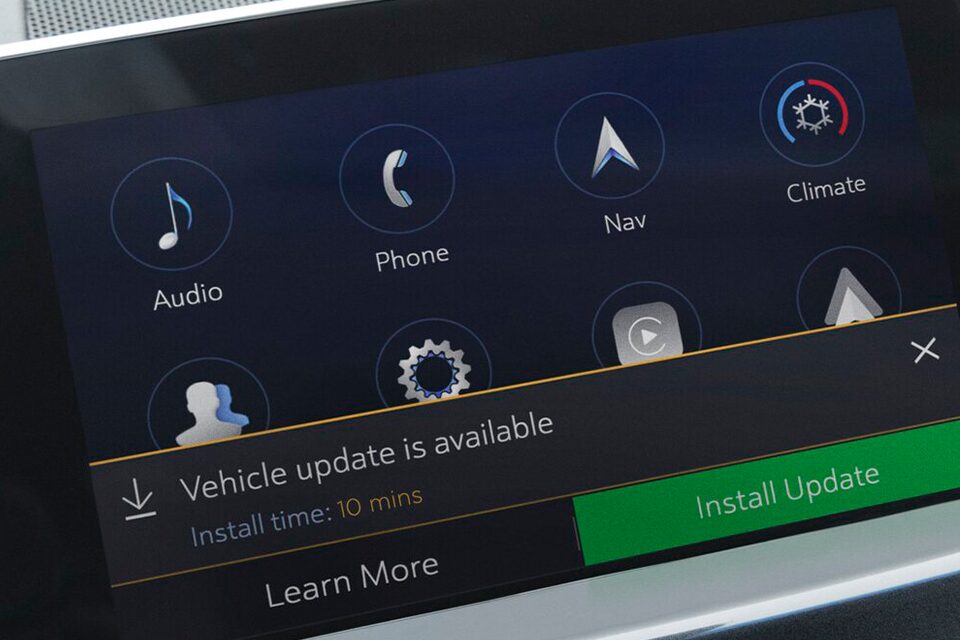 Close-up of a Vehicle Software Update on the Display Screen