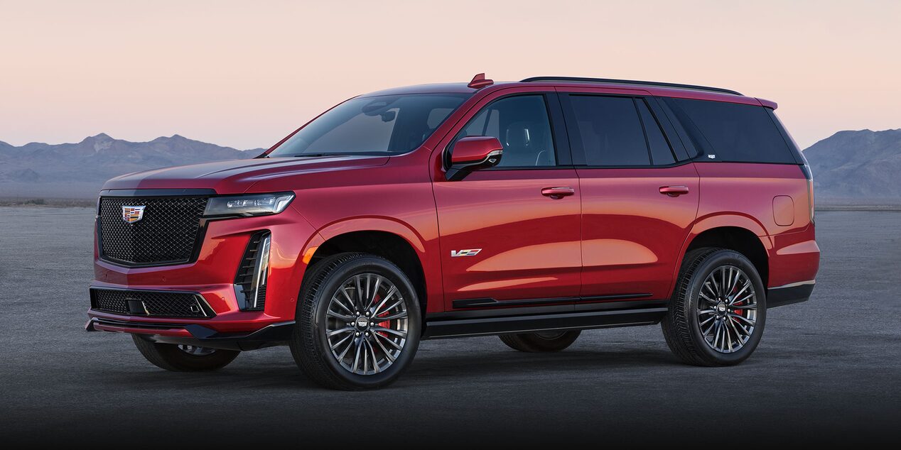 Side profile view of the 2024 Cadillac Escalade-V full-size luxury SUV.