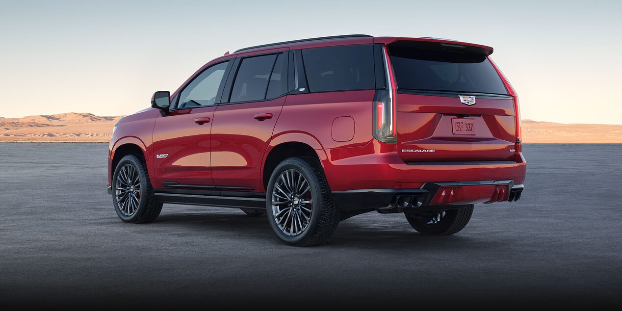 Rear left view of the 2024 Cadillac Escalade-V.