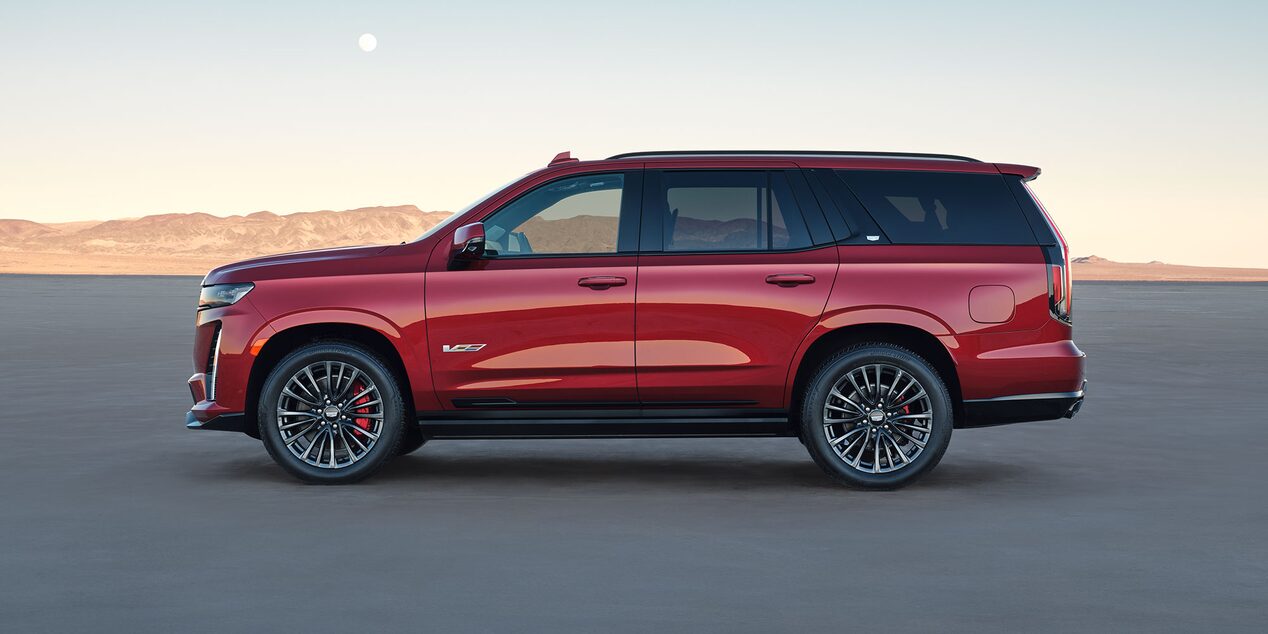 Left profile view of the 2024 Cadillac Escalade-V.