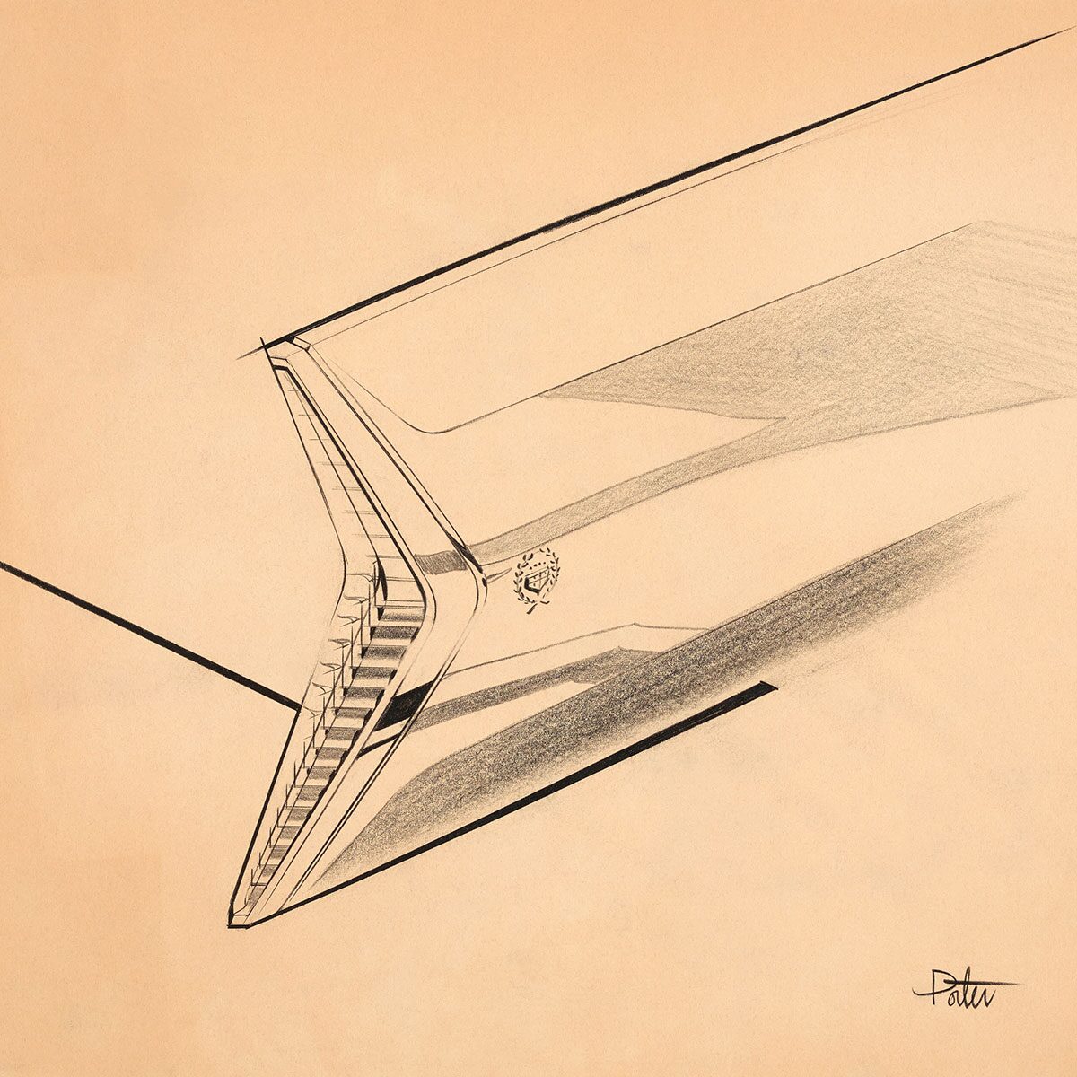 Rear Fin Detail by William "Bill" Porter, Undated. Digital print of original rendering, pencil on paper. From the GM Design Archive & Special Collections