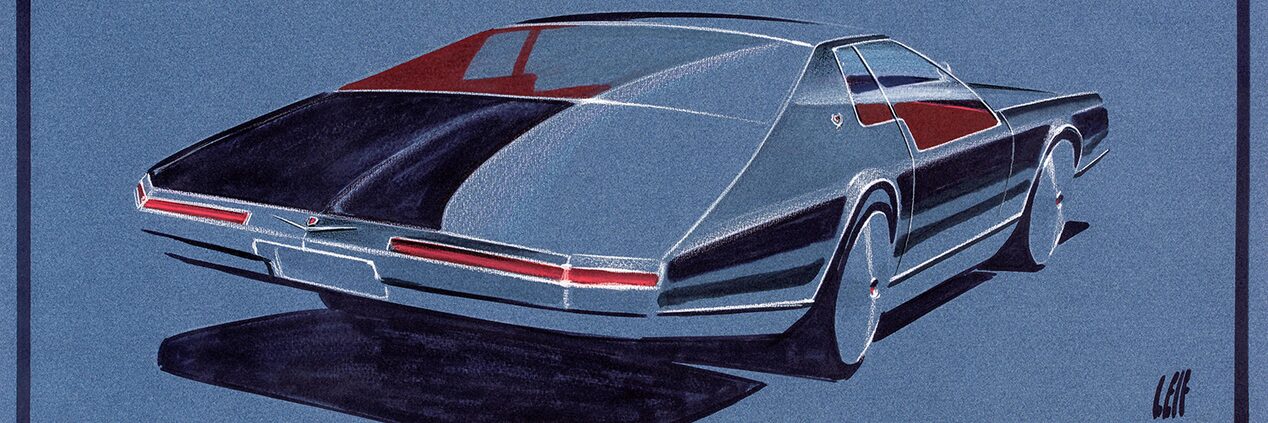 Eldorado 3/4 Rear by Leif Chapman, Undated. Digital print of original rendering, pencil, ink on Canson paper. From the GM Design Archive & Special Collections