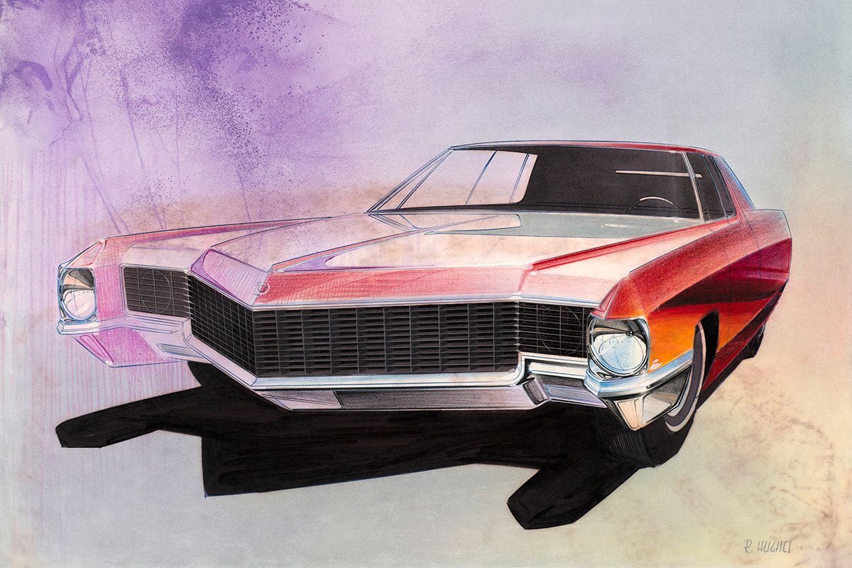 Sedan Front Fascia by Roger Hughet, Dec. 1962. Digital print of original rendering, pencil, gouache ink on vellum. From the GM Design Archive & Special Collections