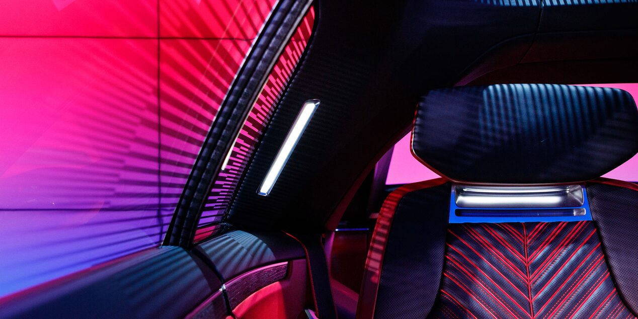 Interior Close-Up Of The Cadillac CELESTIQ Seat Headrest
