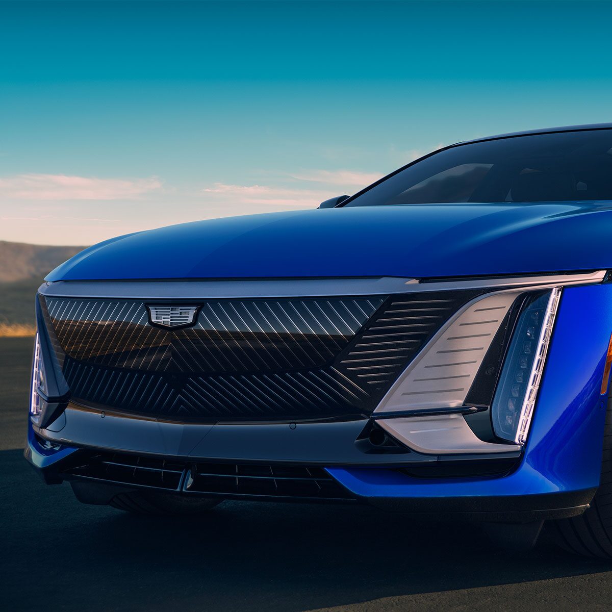 Close-Up Front End Of Blue Cadillac CELESTIQ