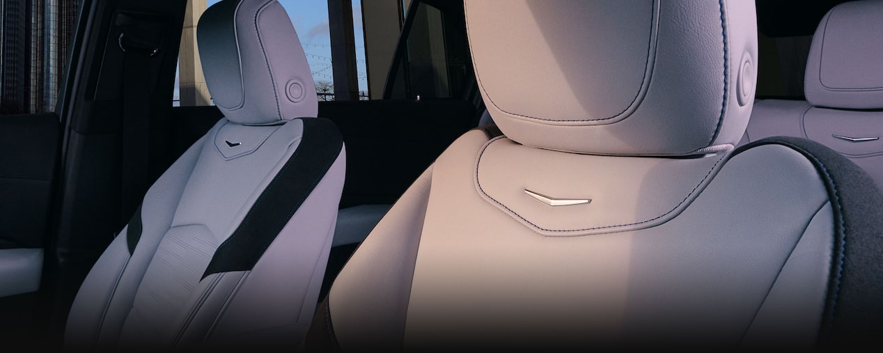 Close-up of the Cadillac Crest on the Front Seats in the 2025 Cadillac XT4