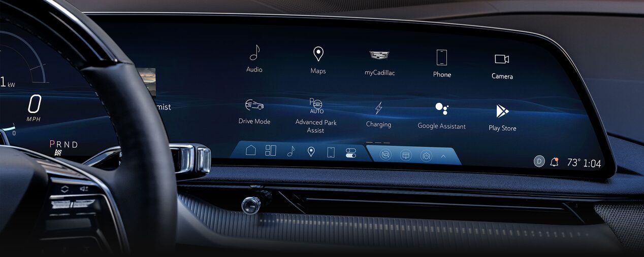 Close-up View of the 2025 Cadillac OPTIQ Infotainment Screen on the 33" Advanced LED Display