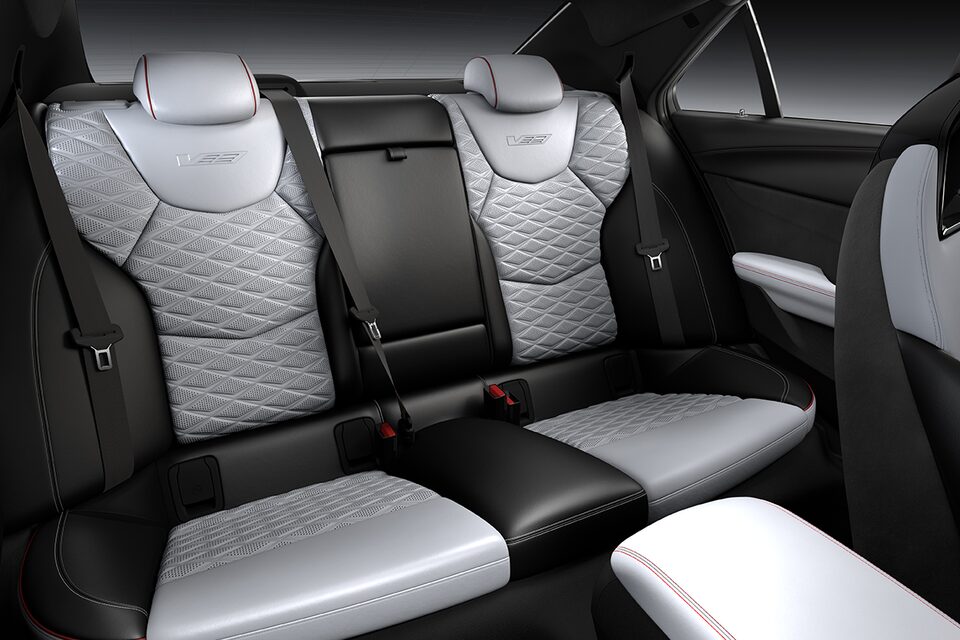 Passenger View of the CT4-V Blackwing Backseat Sky Cool Gray Leather Seating With Black Accents