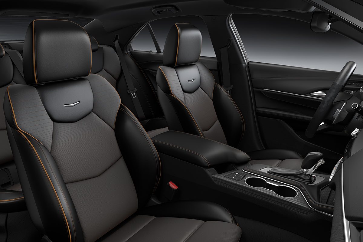 Passenger Door View of the 2025 CT4 Front Cabin and All-black Interior