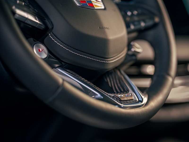 Close-up of the Steering Wheel for a 2025 Cadillac CT5-V