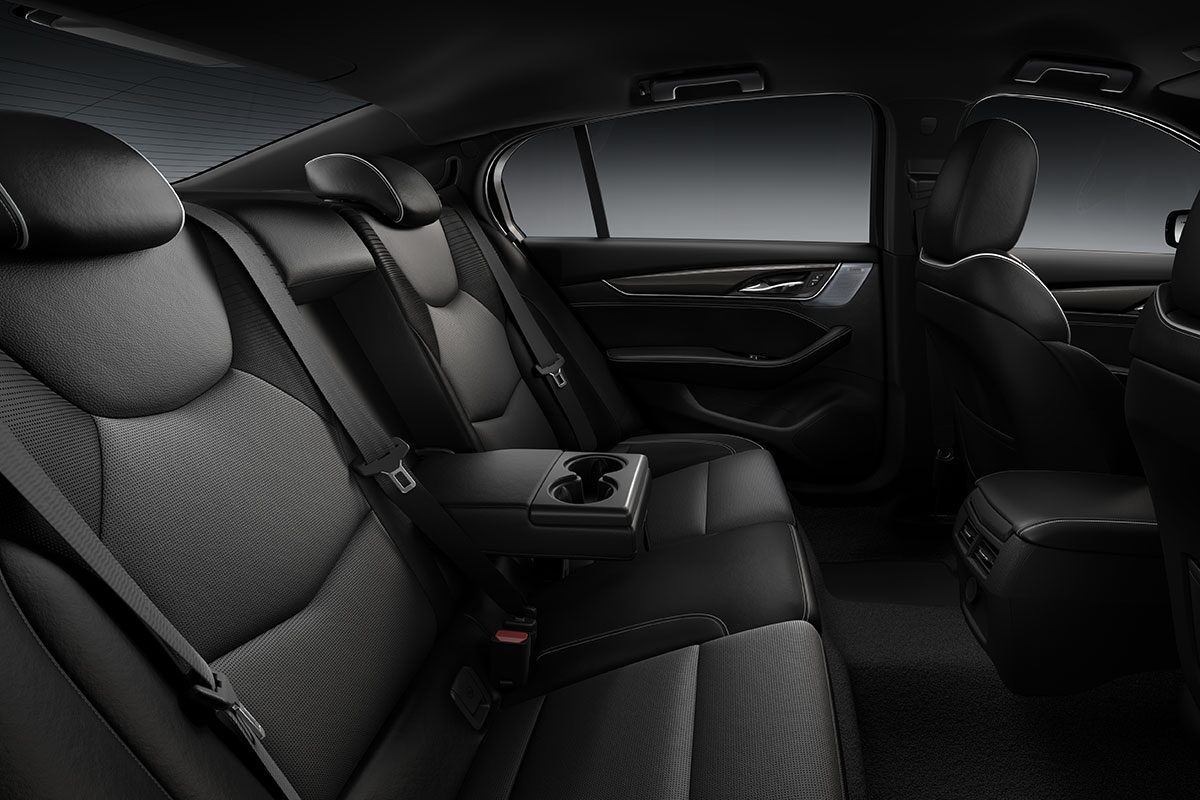 Three-Quarters View of All Black Interior and Polished Seats of a 2025 Cadillac CT5-V Blackwing
