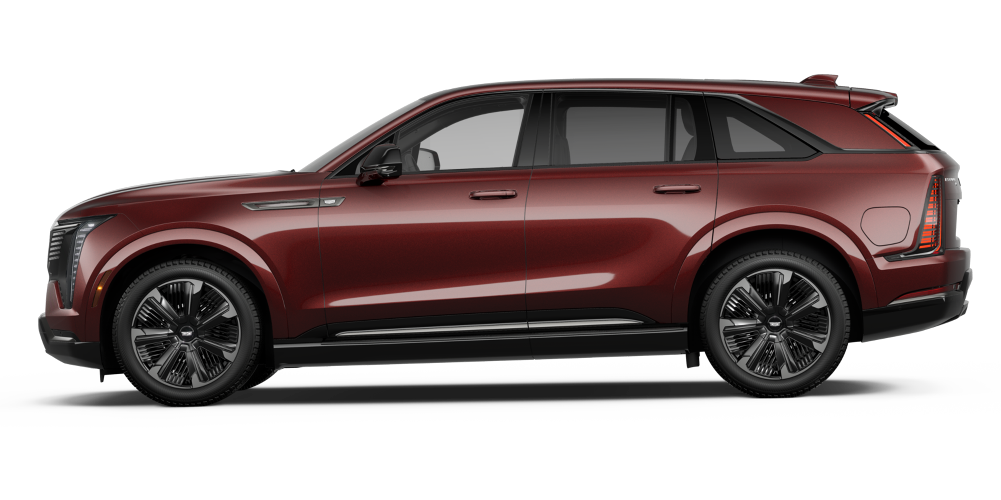 Side Profile of the Maroon 2026 Cadillac ESCALADE IQ Electric SUV