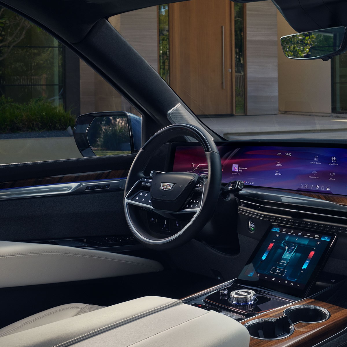 Passenger View of 2025 Escalade 55" Display Screen and Sleek Middle Console