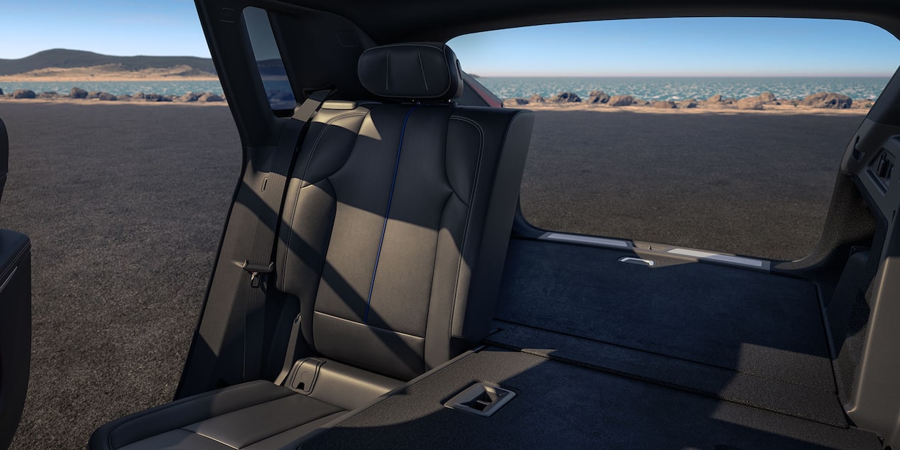 Close-up View of the Cadillac LYRIQ Back Row with Two Seats Down Displaying Spacious Trunk